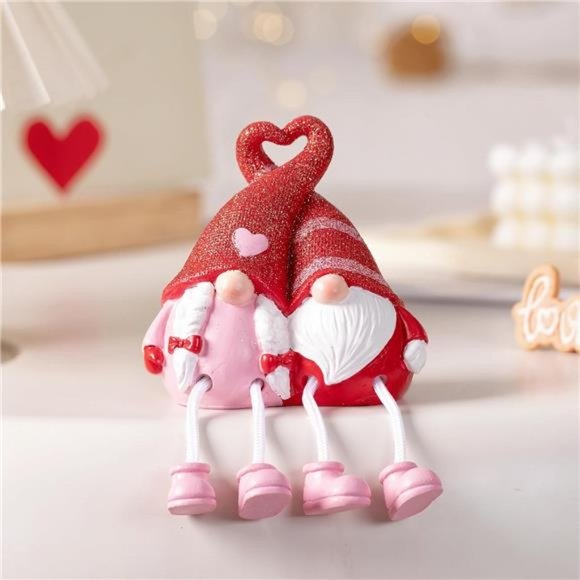 Valentine Gnome Figurines, Valentines Day Décor Gnomes Gift, with Dangling Legs - Picture 5 of 7